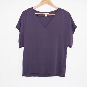 Original Penguin Silk V Neck Boxy Top Purple S  Basics Work Office Casual Preppy